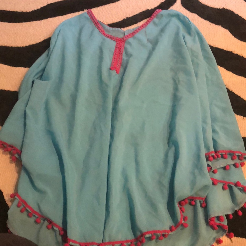 Silk blend pom pom cover up